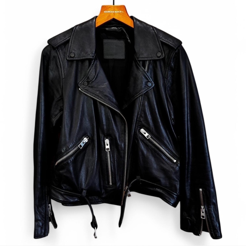 All Saints Balfern black leather biker jacket size 8 soft leather